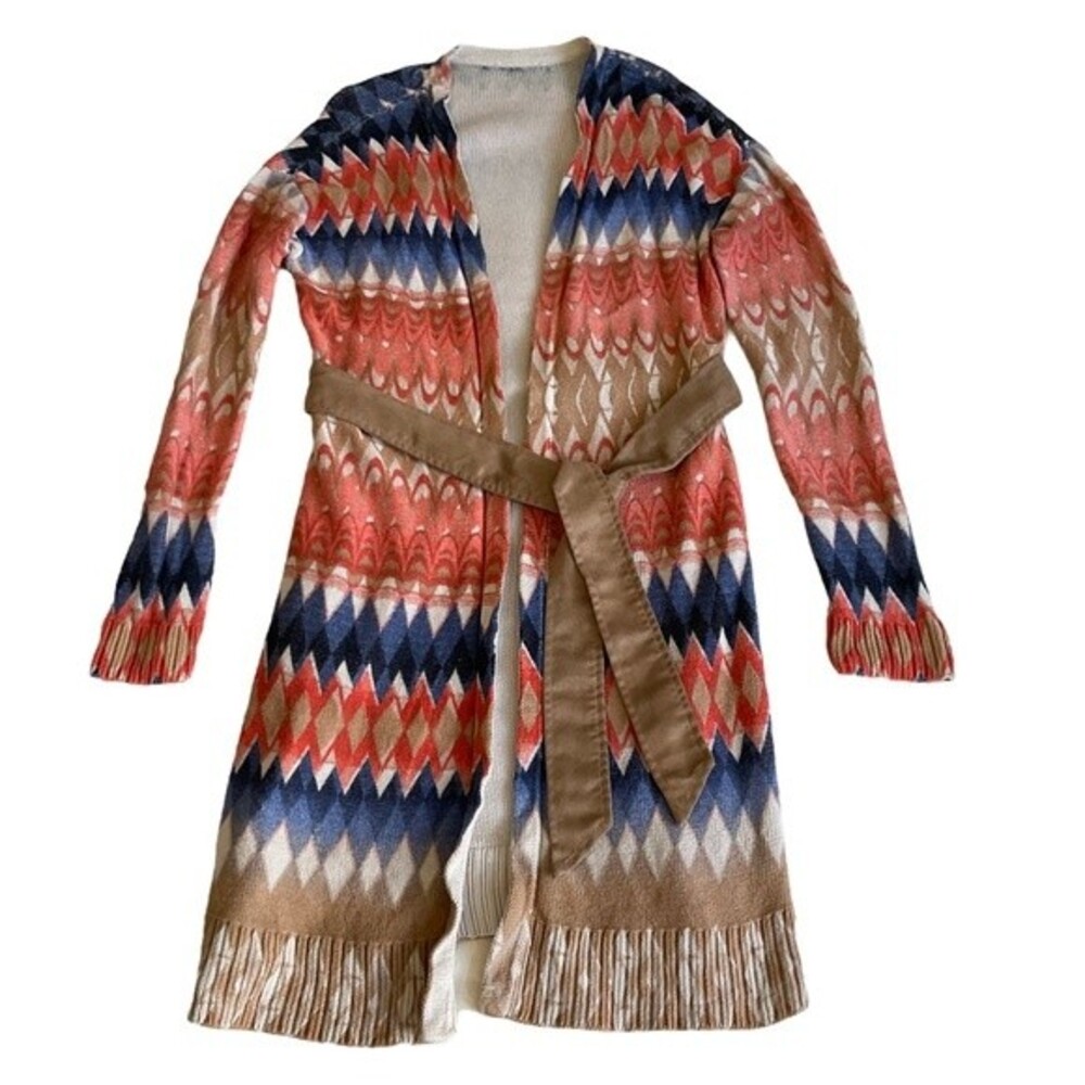 Chico’s Ikat Freya Duster Cardigan Sweater with Belt Chevron Small
